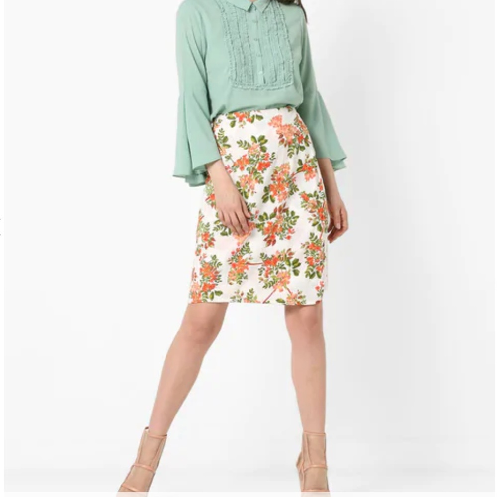 Floral Print Skirt with Overlapping Front